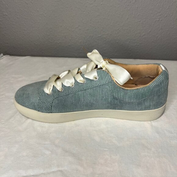 Light Aqua Corduroy Sneakers with ribbon laces Women's size 8 - Picture 5 of 6